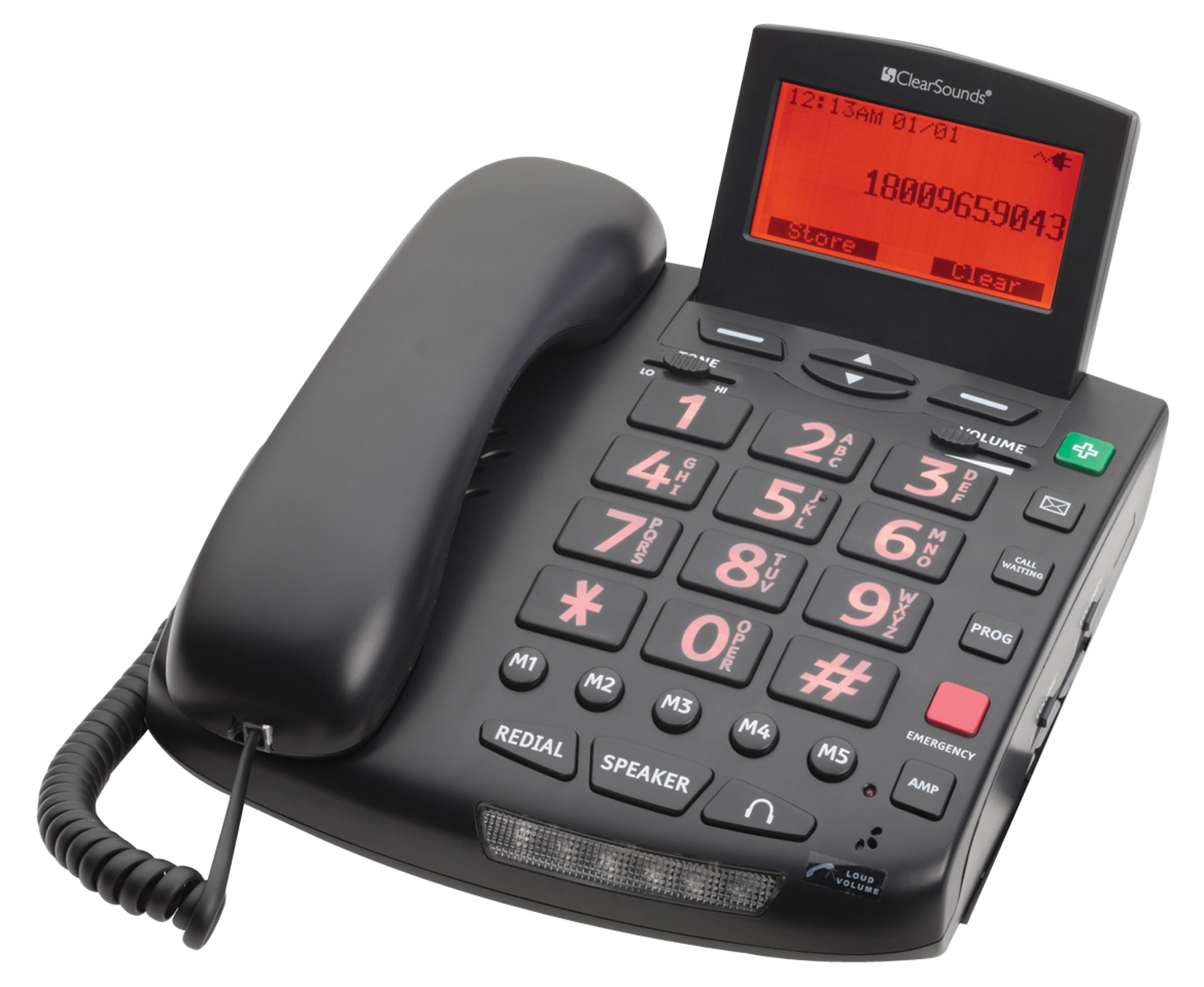 The Clearsounds CSC600’s includes two indicator lights, for voicemails and missed calls. The tilted caller ID display shows you who is calling.