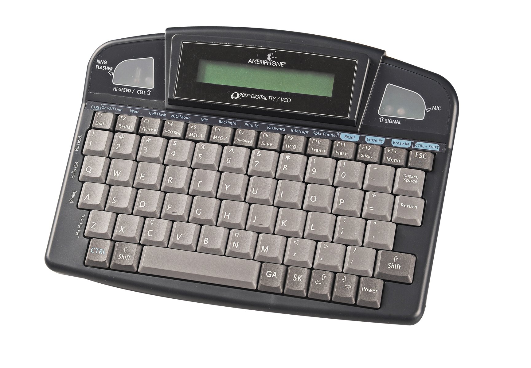 Making conversation is easy with the Q90D’s convenient, one-touch buttons, which send common TTY comments. Making conversation is easy with the Q90D’s convenient, one-touch buttons, which send common TTY comments.