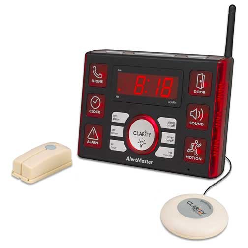 Système de bureau vous avertit de: réveil pour se réveiller, quelqu'un à votre porte, sonnerie de téléphone / TTY, alarme sonore ou son fort (accessoire optionnel disponible), cris de bébé (accessoire optionnel disponible). Clarity Alertmaster AL10